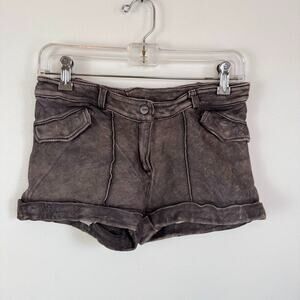 Doma Lamb Leather Mini Shorts 28" S Grey Brown Washed Vintage Finish $500